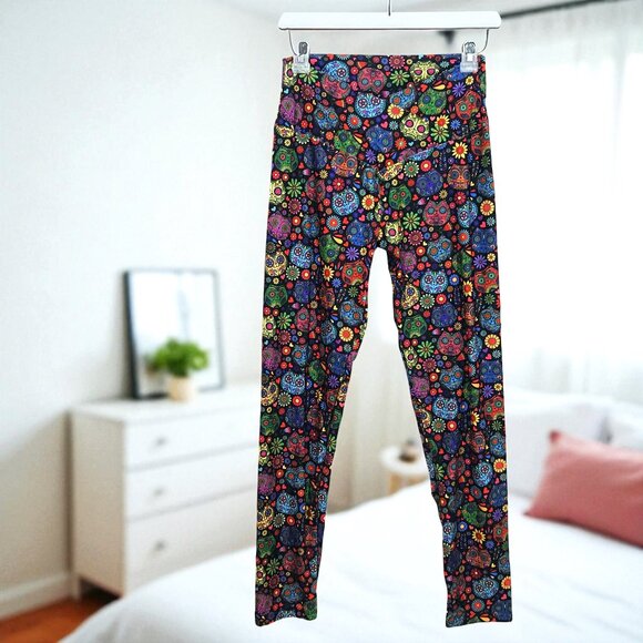 Sugar Skull Halloween Leggings Cat Print Women XL - Picture 2 of 7